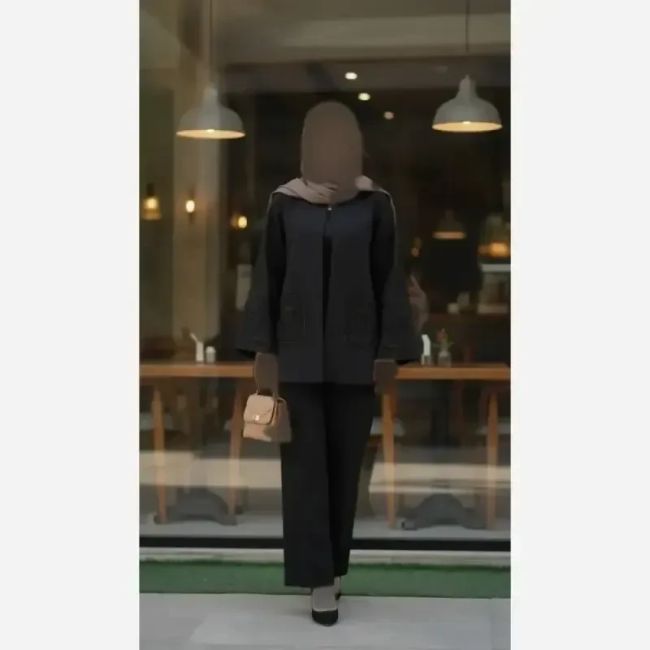 کت و شلوار زنانه طرح لاله جنس مازراتی و آستین فکورا رنگ مشکی