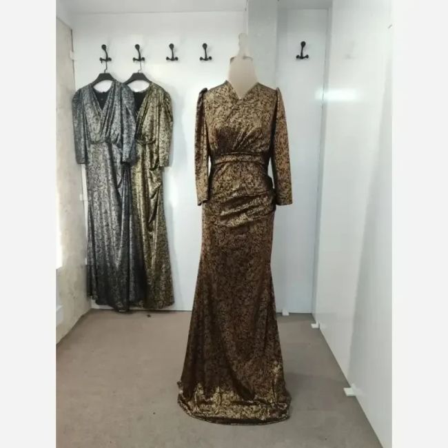 ماکسی مجلسی مایلز جنس دیسکو اسلیک قد 160 سایز 46 تا 50