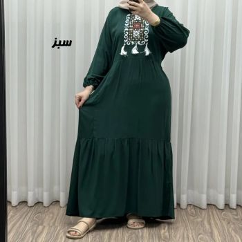 پیراهن نخی زنانه و دخترانه بلند منگولهدار فری سایز تا 50