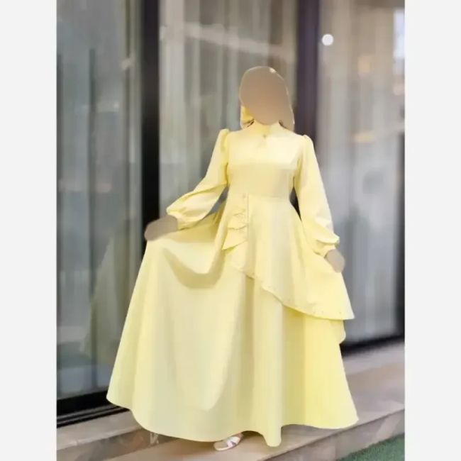 پیراهن مجلسی زنانه کرپ مازراتی مدل ستاره به همراه تل اسکارف و سنجاق یقه