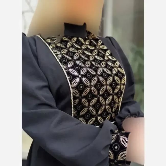 پیراهن زنانه طرح مهسا جنس کرپ مازراتی و خرجکار مخمل هندی رنگ مشکی