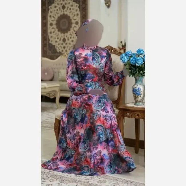 ست دوتیکه پیراهن و مینی اسکارف طرح گلسا جنس سوپرسافت درجه یک سایزبندی
