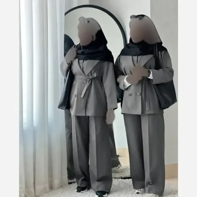 مانتو شلوار اداری سه تیکه مدل بارن رنگ طوسی