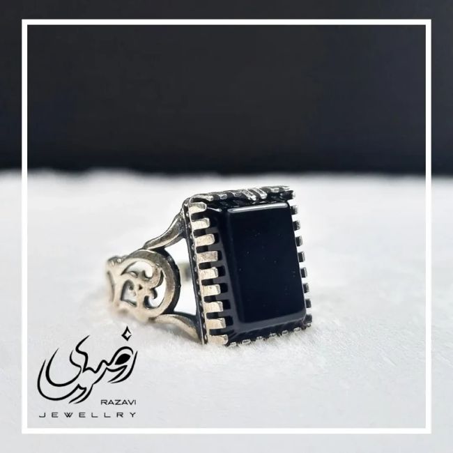 انگشتر مردانه نقره روس با سنگ عقیق مشکی