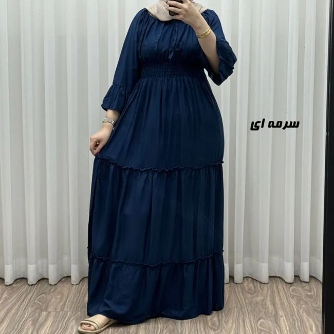 پیراهن ساحلی زنانه نخی مدل پرنسسی فری سایز مناسب تا 48 با کمربند