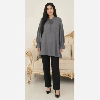 تونیک زنانه فری سایز جنس آیوا رنگ شکلاتی و طوسی