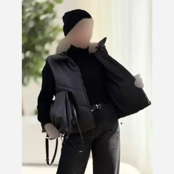 پافر کراپ چرم زنانه مشکی جنس چرم تیرکمانی پشم شیشه دار سایز فری 38 تا 44