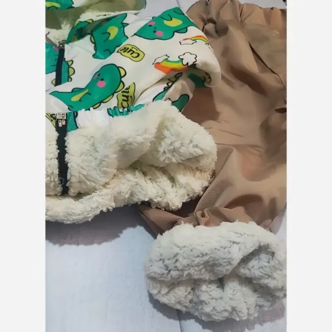 سوییشرت شلوار داخل خز ببعی طرح داینو دخترانه و پسرانه