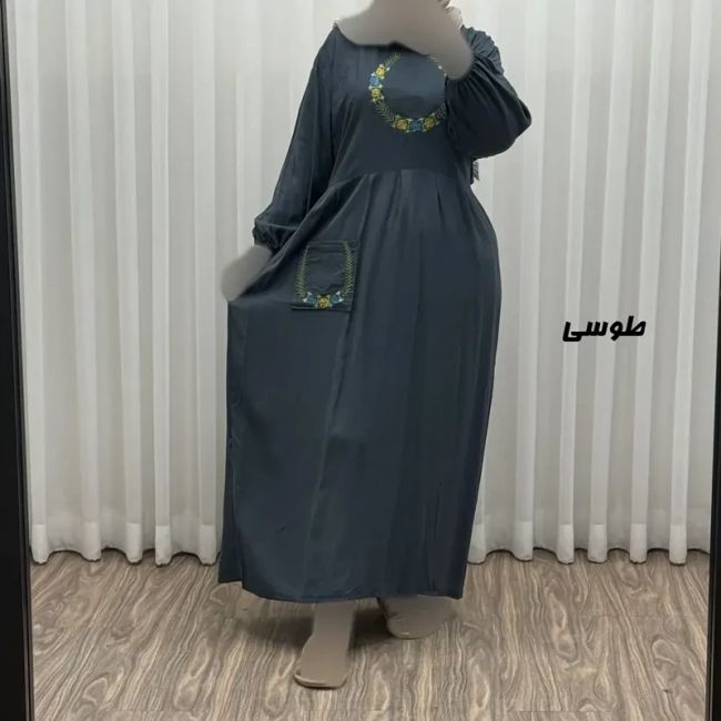 پیراهن نخی گلدوزی زنانه مدل خاطره فری سایز تا 48 با کمربند