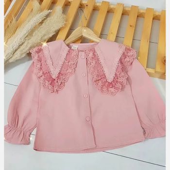 شومیز مجلسی دخترانه کتان نخ یقه گیپور وارداتی سایز 3 تا 8 سال