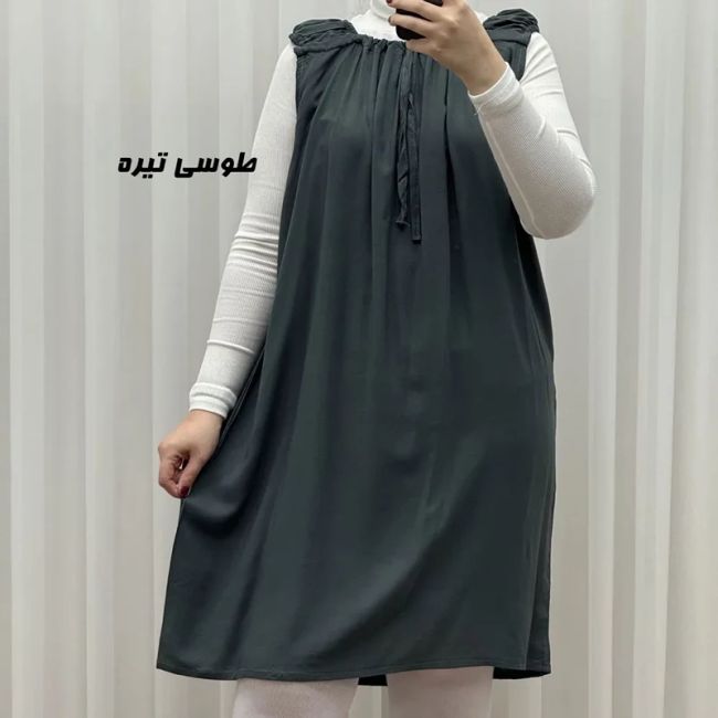 سارافون نخی زنانه کوتاه ساده فری سایز مناسب تا سایز 52