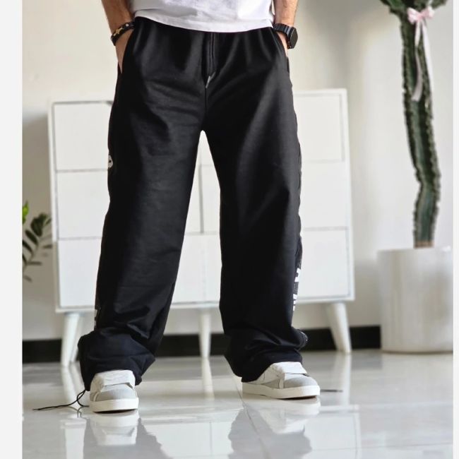 شلوار اسلش بگ جردن دمپا گت دار رنگ مشکی پارچه گلکسی اسپان سایز XXL و XXXL