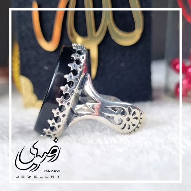 انگشتر مردانه آلیاژ نقره روس عقیق مشکی حکاکی حسبی الله
