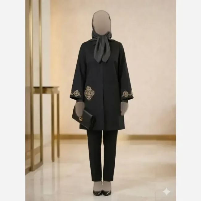 مانتو گلدوزی شده مدل راز جنس شانتون اسلپ قد 91 سانت