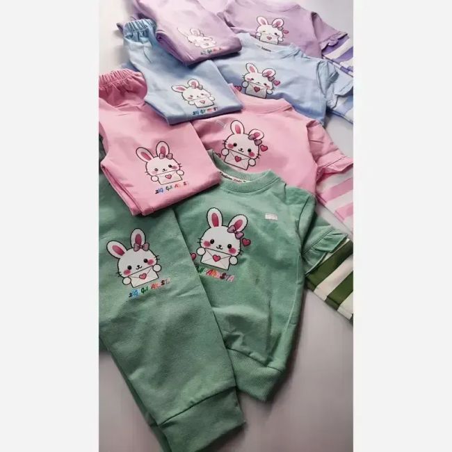 ست بلوز و شلوار دخترانه طرح خرگوش جنس دورس گلکسی سایز 35 و 40 (2)