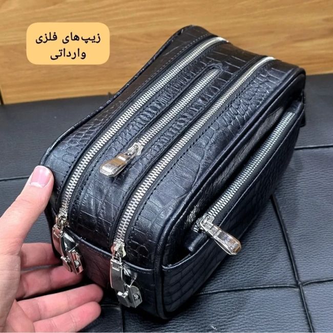 کیف دستی چرم طبیعی چرم ظفر دو خانه 21 سانتی متری