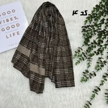 شال نخی برشکا لمه قهوه ای طرح دار