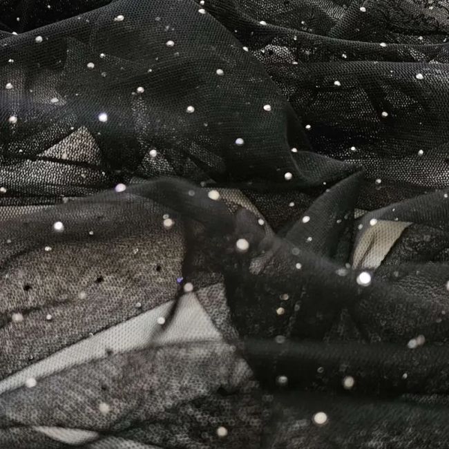 شال مجلسی زنانه مشکی نگین دار توری دور دانتل سایز 170x50