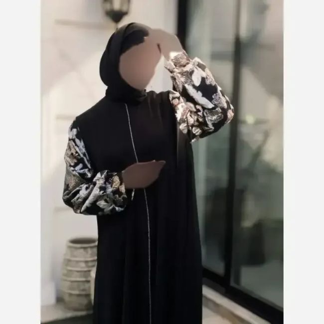 مانتو عبایی مشکی طرح مهلا جنس کرپ الیزه نخ توییست آستین آستر دار سایز بزرگ