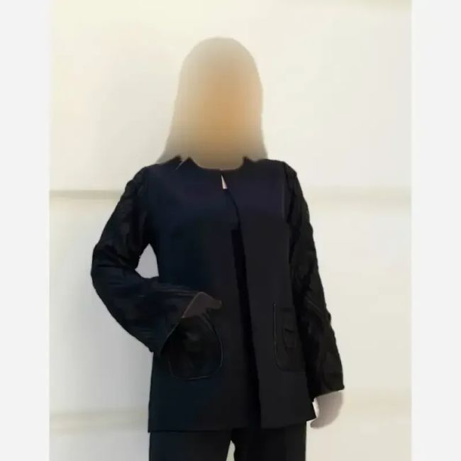 کت و شلوار زنانه طرح لاله جنس مازراتی و آستین فکورا رنگ مشکی