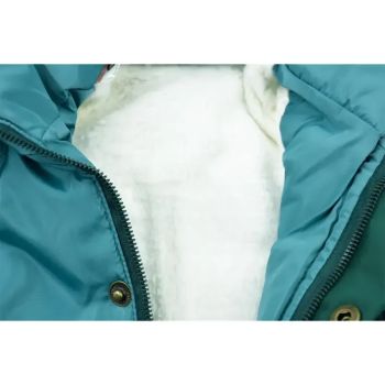 کاپشن دخترانه کرومی کیفدار یشمی داخل خز کلاه دار