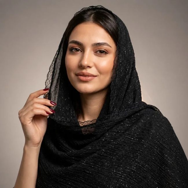 شال مجلسی مشکی حاشیه تور قواره بزرگ مناسب مراسم