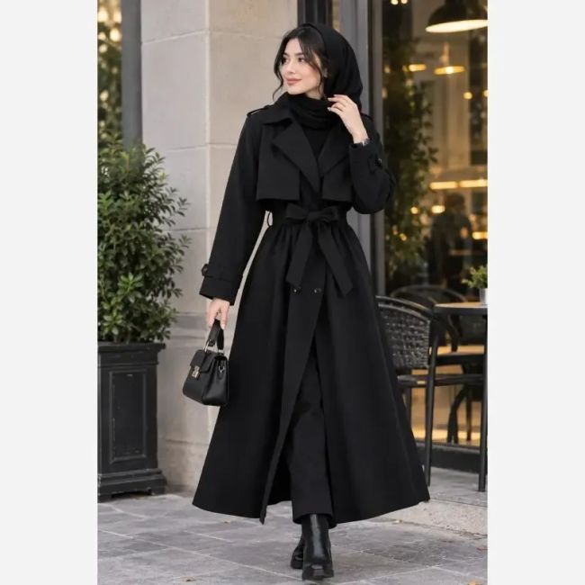 ترنچ کت زنانه کتان TC کجراه مدل ماریا قد 120 سایز 36 تا 54