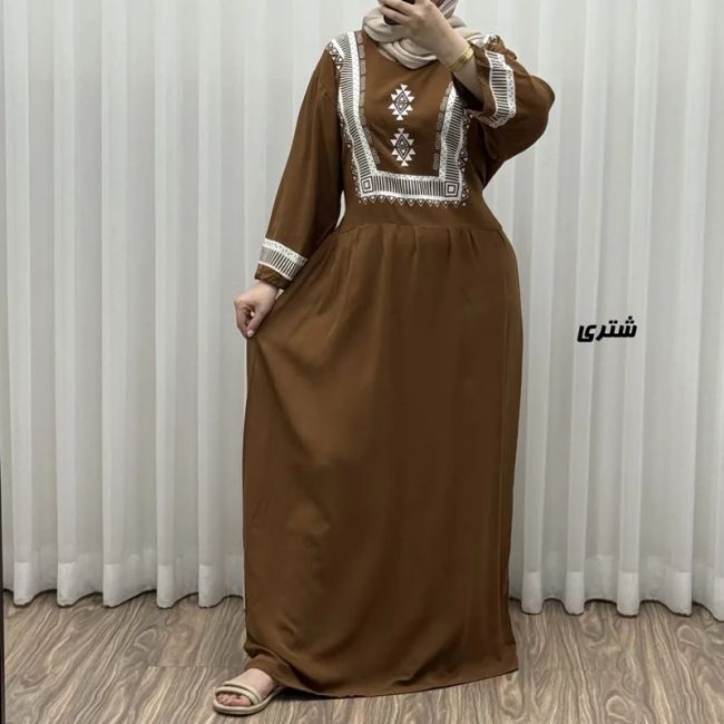 پیراهن نخی زنانه مدل پادمیرا فری سایز مناسب تا 48 همراه با کمربند