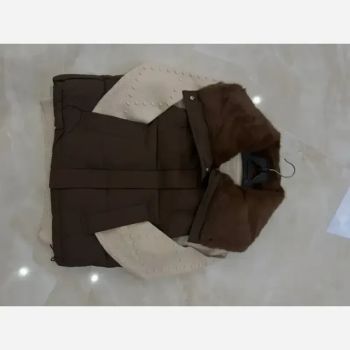 پافر وارداتی یقه خز جنس بارونی قد 60 داخل پشم سفید