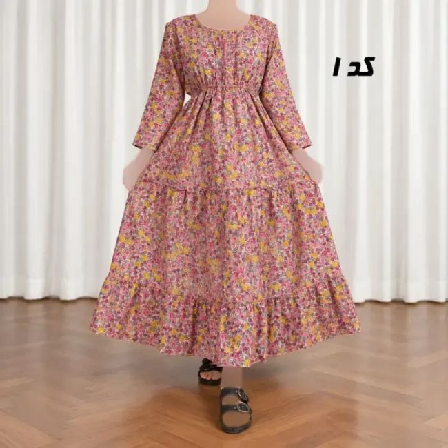 پیراهن ساحلی زنانه عروسکی هندی نخی فری سایز کمر کش دار کمربند دار