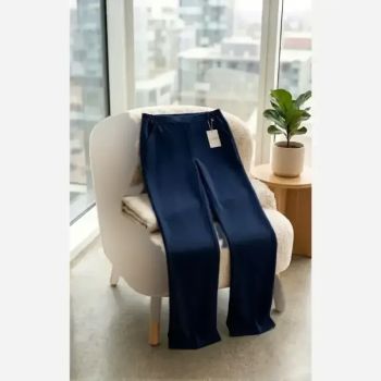 شلوار بگ زنانه پارچه مازراتی گرم بالا فری سایز رنگ کرم و سرمه ای