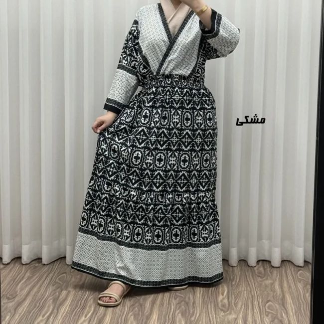 پیراهن زنانه فلور بوگاتی مدل چپ و راستی طرح جاجیم فری سایز تا 48