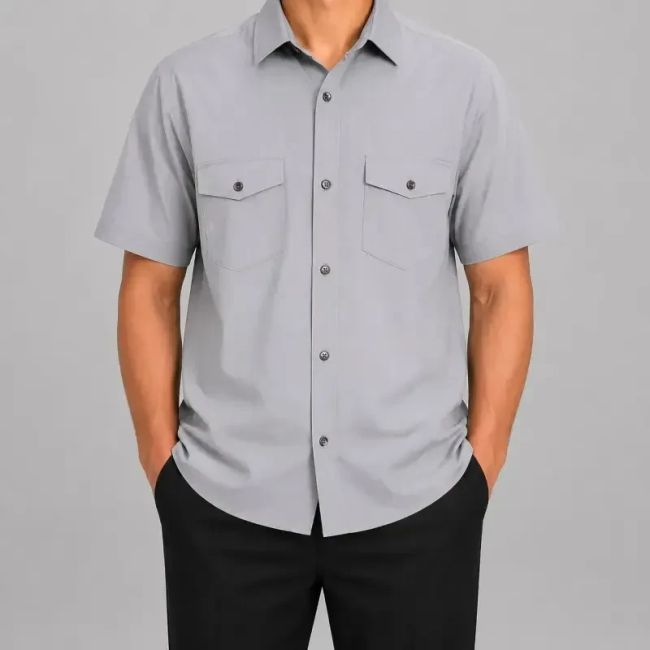 پیراهن کتان مردانه آستین کوتاه دو جیب قواره بزرگ رنگی سایز L تا 2XL