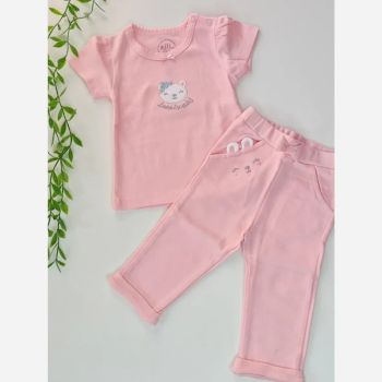 سرویس بلوز و شلوار نوزادی پنبهای نیلی طرح لاولیبلوز صورتی