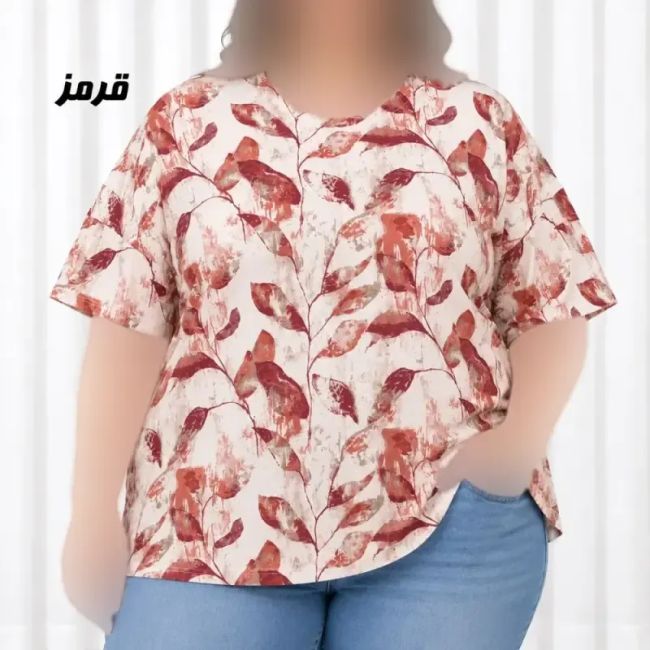 تیشرت زنانه سایز بزرگ کرپ فلورینا فری سایز تا 50 کمربنددار