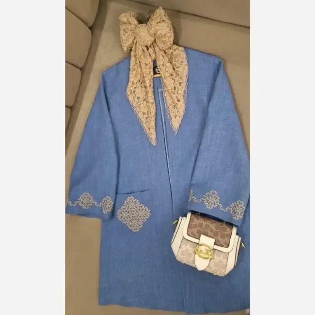 مانتو گلدوزی شده مدل راز جنس شانتون اسلپ قد 91 سانت