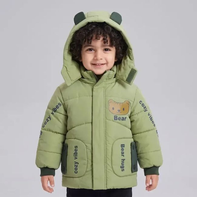 کاپشن پسرانه BEAR سبز شمعی آستر خز پاییزه و زمستانه