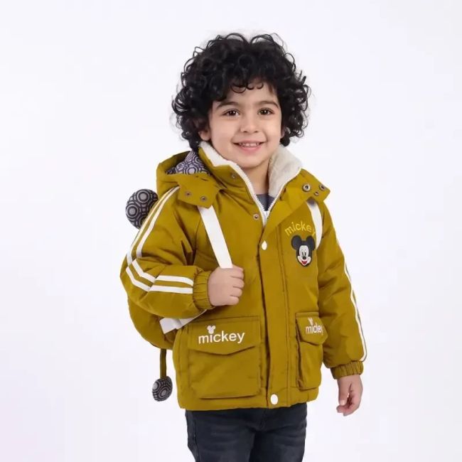 کاپشن کوله دار میکی موس پسرانه خردلی