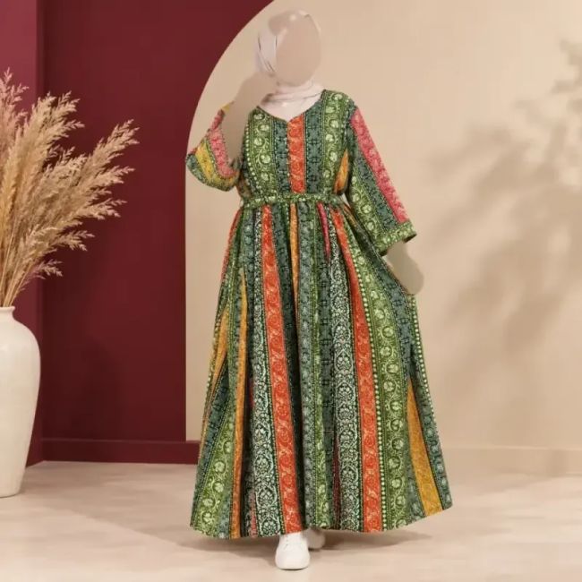 پیراهن ساحلی زنانه هندی سنتی مدل پنجابی فری سایز با کمربند جنس نخ وارداتی