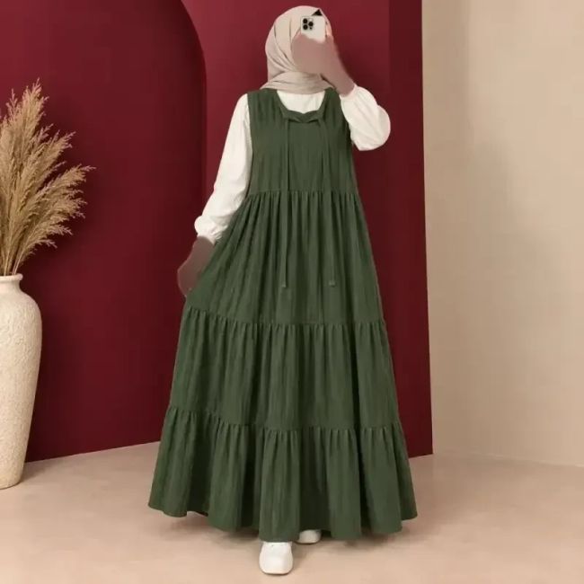 پیراهن ساحلی حلقه ای بلند زنانه نخ لینن چیندار دکمهدار