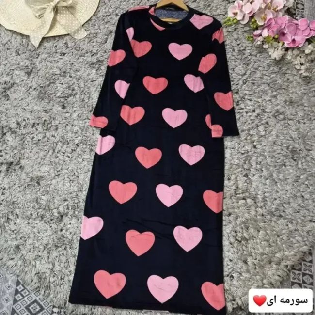 ماکسی مخمل مدل قلبی زنانه آستین بلند سایز 38 تا 48