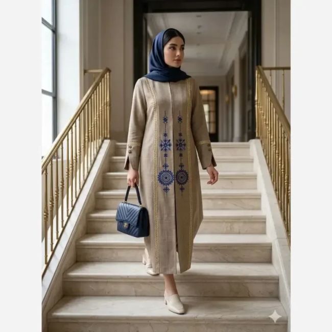 مانتو زنانه مجلسی آوا شانتون اسلپ گلدوزی تا سایز 56