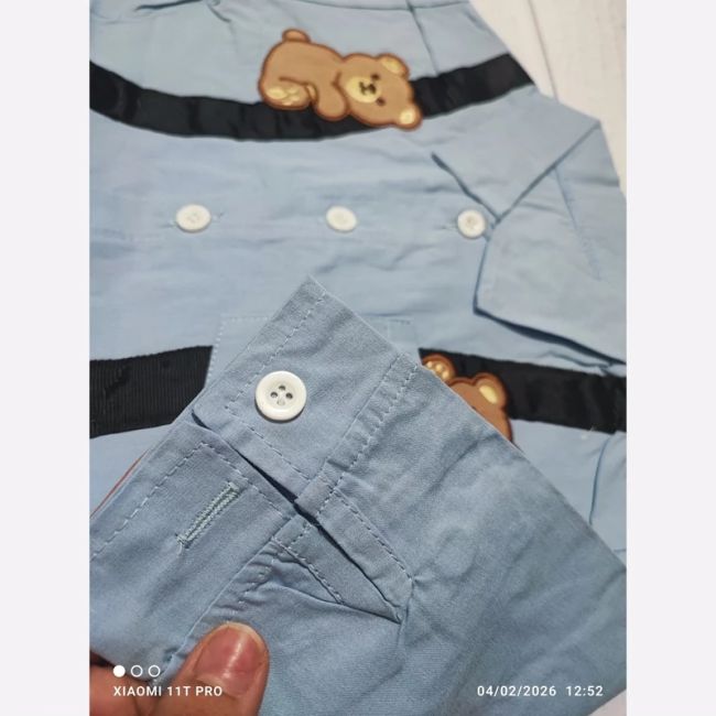 ست پیراهن و شلوار کبریتی بچگانه طرح خرس Happy Bear