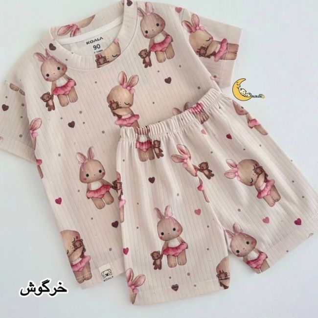 ست تیشرت و شلوارک بچگانه نخ پنبه کبریتی طرح دار (2)