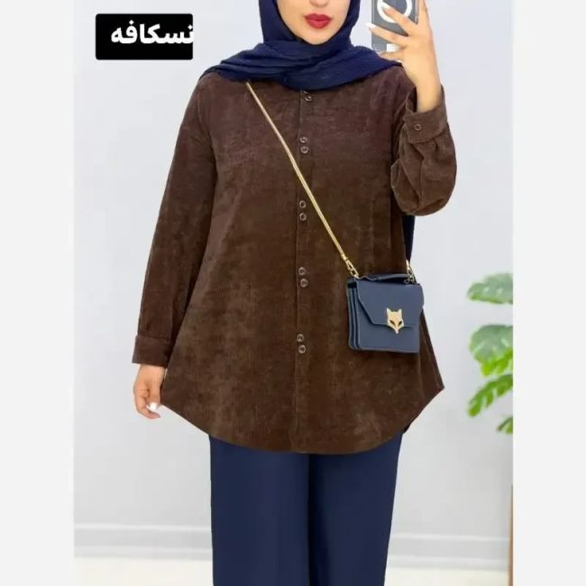 شومیز مخمل کبریتی دکمه دوبل فری سایز بزرگ مناسب سایز 44 تا 54