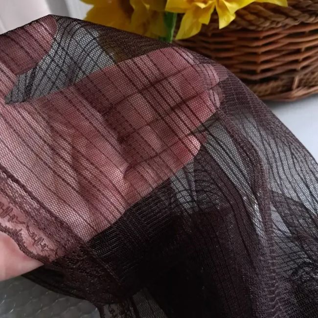 مینی اسکارف تل دار تور دیپلمات سه رنگ مشکی قهوه ای سرمه ای دور دانتل دوزی شده