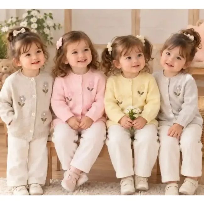 بلوز گپ جلوباز گل برجسته دخترانه ژاکت بافت بچگانه سایز 6 ماه تا 3 سال