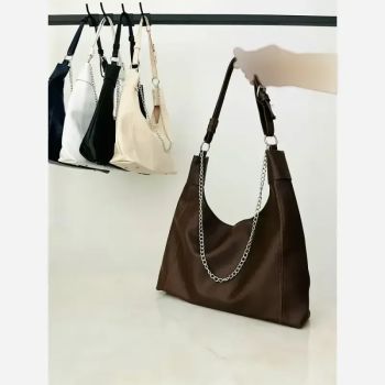 کیف مدل راگو زنجیری جنس شرانگ وارداتی رنگ مشکی شکلاتی سفید کرم سورمه ای سایز 36 در 20