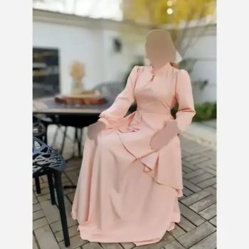 پیراهن مجلسی زنانه کرپ مازراتی مدل ستاره به همراه تل اسکارف و سنجاق یقه