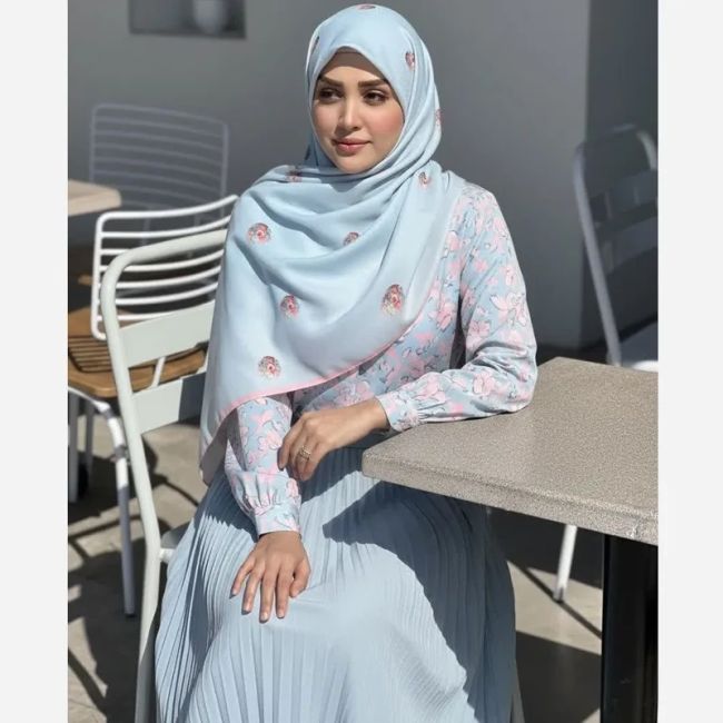 روسری نخ کاستوم طرح تبسم قواره بزرگ 140x140 سیتو صورتی آبی